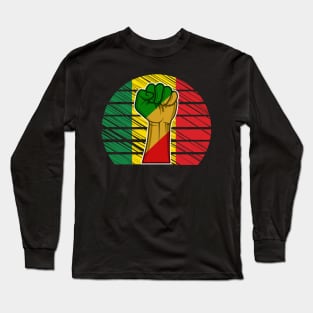 Black Power Fist And Vintage Sunset In African Colors Long Sleeve T-Shirt